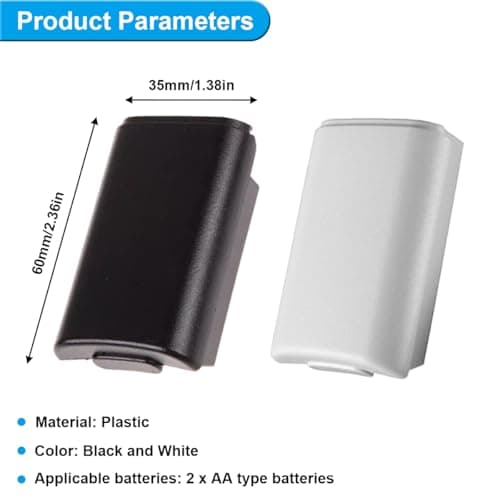 ZHUROUPU Replacement Battery Cover Pack for Xbox 360 Wireless Controller, battery back cover case shell Accessories for Microsoft for xbox 360 with 6 DIY joystick caps (3 x Black, 3 x White) — view 4