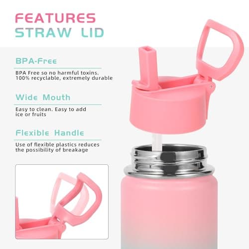 Volhoply 410ml 14oz Water Bottle with Straw Lid and Silicone Boot Bulk 2 Pack,Stainless Steel Insulated Tumbler for Boys & Girls Multipack,Double Wall Vacuum Leakproof Kids Bottles(Mix,2) — view 4