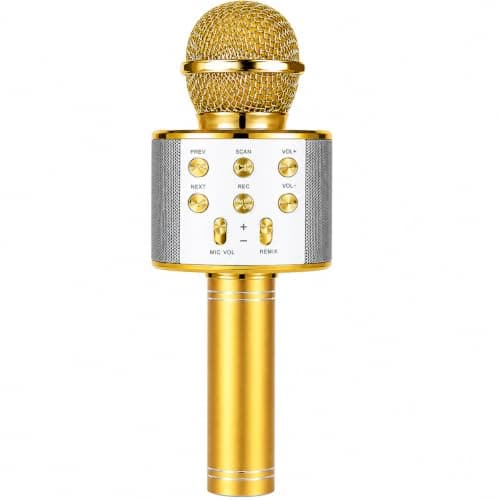 Wireless Bluetooth Microphone with LED Lights Speaker (GOLD)