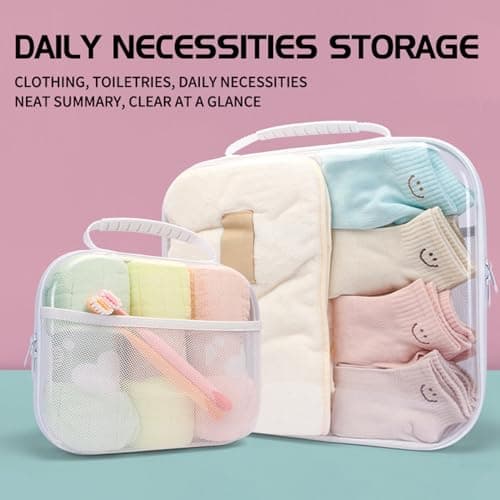 3 Pcs Clear Travel Toiletry Bags, Mesh Makeup Organiser Set with Handles, Portable Cosmetic Storage Pouch Case for Toiletries, Skincare, Brushes, Water-Resistant & Stackable Toiletry Organiser — view 3