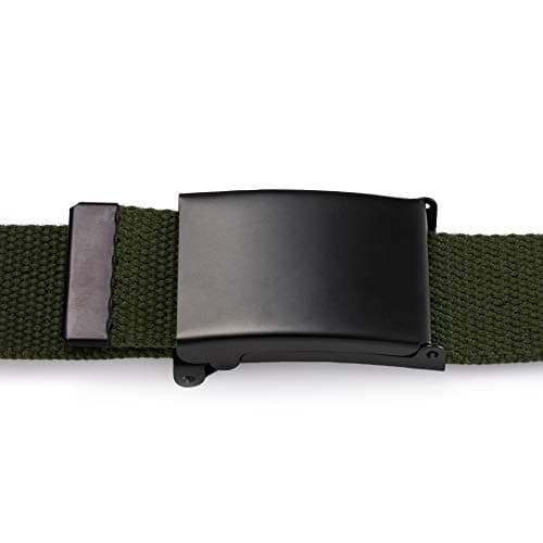 Mile High Life Cut To Fit Canvas Web Belt Size Up to 52" with Flip-Top Solid Black Military Buckle (Olive) — view 4
