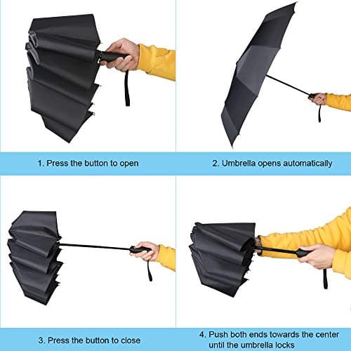Vicloon Folding Umbrella, 8 Ribs Compact Windproof, Auto Open/Close, Sturdy Reinforced Canopy, Portable for Men & Women — view 3