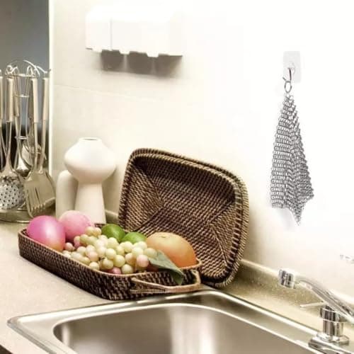 Stainless Steel Scrubber 10cm Cast Iron Cleaner Handmade Ring Chain Scrubber for Pans Non-Scratch Lightweight Metal Pot Cleaner for Camping Travel Use 10x10cm Stainless Steel Scourer for Baking Sheets — view 6