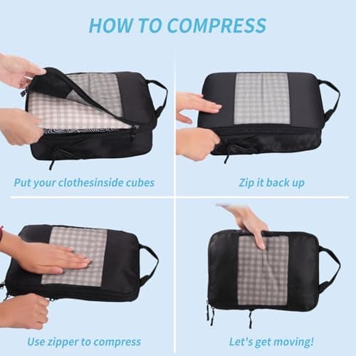 Compression Packing Cubes for Backpack,Travel Organisers, 6PCS Travel Packing Cubes for Suitcases Extensible Suitcase Organiser Bags(Black) — view 3