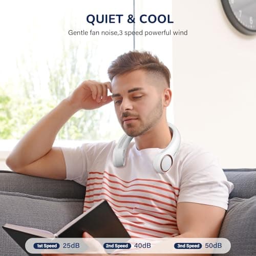 Morelax Neck Fan, Portable Neck Fan,Hands Free Bladeless Mini Fan with 360°Cooling Airflow, 3 Speeds Adjustable,Ultra Quiet Wearable, Suitable for Indoor Outdoor Travel Sports (White) — view 6