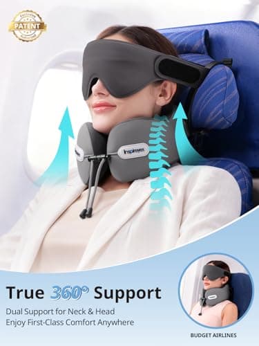 Inspireyes Travel Neck Pillow with Seat Strap, Long Flight Stable Support — view 2