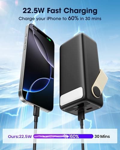 60000mAh Power Bank 22.5W Fast Charging, 3 Port Portable Charger with Flash Light, Large Capacity Battery Pack for Camping, Outdoor, Travel, iPhone,Samsung Tablet — view 2