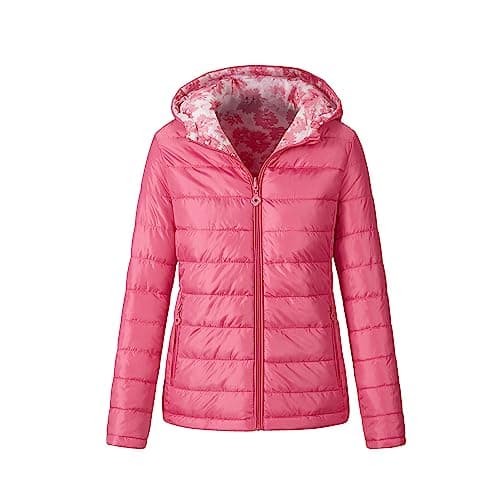 Vibes Womens Jacket Padded Hodded Coat Double sided Ladies Top Puffer Ladies Jackets with zipper (as8, alpha, m, regular, regular, Hot Pink)