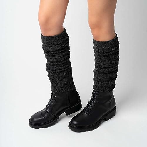 Ateena Wool Knit Long Leg Warmers for Women and Girls, Ankle Cuffs Heaters, Max Calves Circumference -15.5" (S/M) Length-23.6", Dark Graphite — view 4