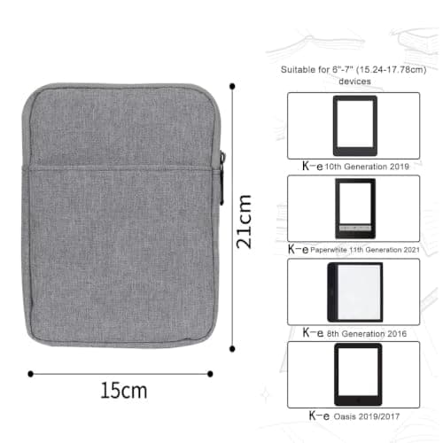 Universal 6-7" E-Reader Sleeve Bag for K-e Paperwhite Kobo Light Gray — view 2