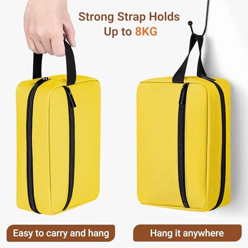 Elviros Travel Toiletry Bag for Women and Men, Lightweight Makeup Bag Hanging Dopp Kit with Shaving Compartment Cosmetic Organizer Small Tool Travel Essentials, Gifts for Men & Women, Bright Yellow — view 3