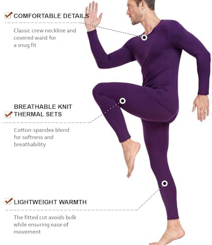 wirarpa Men's Thermal Underwear Set Cotton Long Johns Base Layer Purple L — view 3
