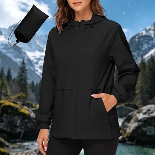 Saxrel Waterproof Jackets Women Packable Hooded Rain Jacket - Nylon Windproof Full-Zip Windbreaker Raincoat with Pockets for Trips Hiking Travel Camping Commute Rainy Days Sizes S-XXL — view 2