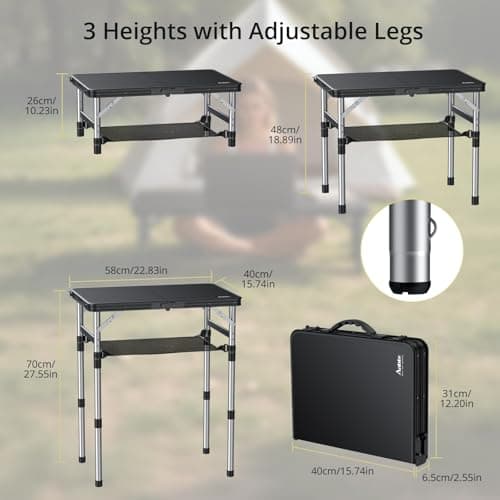 Anbte 2ft Small Folding Camping Table, Waterproof Plastic Tabletop, 58x40cm — view 3