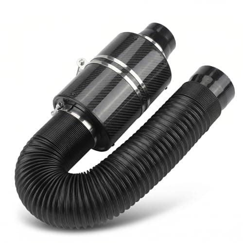 3" (76mm) Universal Cold Air Intake Kit Carbon Fiber Style Air Filter Box with Flexible Hose & Mounting Brackets for Performance Cars