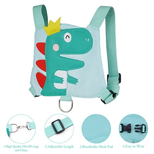 AOMIG Baby Reins, Baby Walking Reins and Toddler Safety Harness, Dinosaur Baby Reins Safety Leash for Toddlers Boys and Girls (Green) — view 5