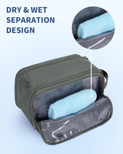 WANDF Toiletry Bag for Men Travel Wash Bag Toiletry Organizer Canvas and PU Leather Dopp Kit Water-Resistant Shaving Kit for Travel Accessories (Green, M, Patent Pending) — view 4
