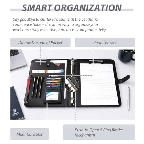 Leathario Portfolio Folder A4, 4-Ring Conference Folder, Ducument Holder — view 6
