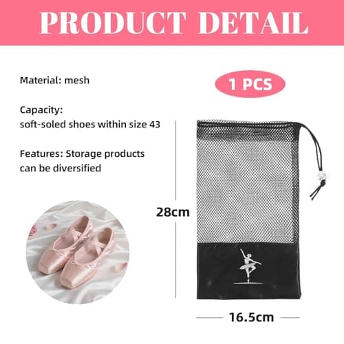 Dance Shoe Bag Portable Ballet Shoe Storage Pouch Lightweight Organizer for Dance Shoes Drawstring Closure Ideal for Ballet Pointe and Performance Shoes — view 5
