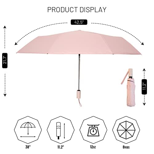 SY COMPACT Automatic Windproof Umbrellas Travel Strong Umbrella for Rain and Sun Protection Small Umbrella UV Blocking for Women and Men (Blush Pink) — view 4