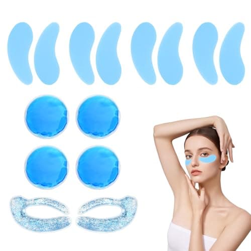 14 Pcs Under Eye Mask Set, Gel Patches, Cooling Eye Mask, Reusable Eye Patches, Silicone Eyepads, Travel Skincare Set for Eye Relaxation and Fatigue Relief, Blue
