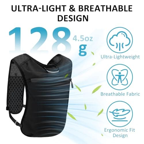 Hydration Running Vest with 500ml Soft Flask, Reflective Lightweight Running Vest for Men Women, Adjustable Breathable Night Running Backpack for Trail, Jogging, Hiking — view 3