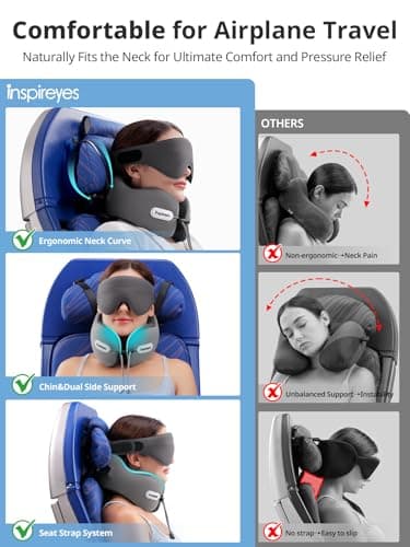 Inspireyes Travel Neck Pillow with Seat Strap, Long Flight Stable Support — view 3