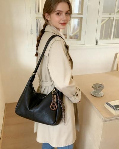 Micmores Handbag Stylish Shoulder Bag for Women, Ultra Soft Foldable Vintage Vegan Leather Tote Bag for Work Travel Daily, Hobo Slouchy Purse with Adjustable Strap — view 2