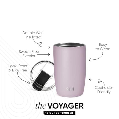 Simple Modern Travel Coffee Mug Tumbler with Flip Lid | Insulated Stainless Steel Iced Coffee Cup | Gifts for Women & Men | Voyager Collection | 350ml | Lavender Mist — view 2
