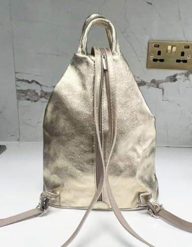 LeahWard Anti-theft Women's Soft Genuine Leather Rucksack Italian Leather Backpack (Gold) — view 3