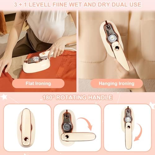 Upgrade Rotary Travel Steamer Iron for Clothes, 2 in 1 Pointer Temp Display Portable Garment Steam Generator, 1200W, Large Tank 200ml, 20S Heat-Up, Travel Essentials, Gifts for Mums, Girlfriends, Wife — view 3