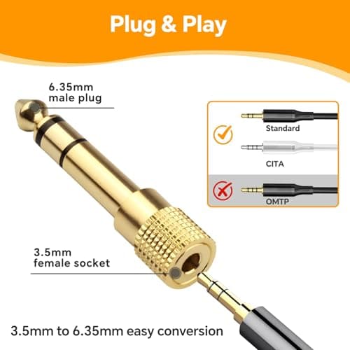 5Pack Headphone Jack Adapter 6.35mm Male 1/4 inch to 3.5mm Female 1/8 inch — view 3