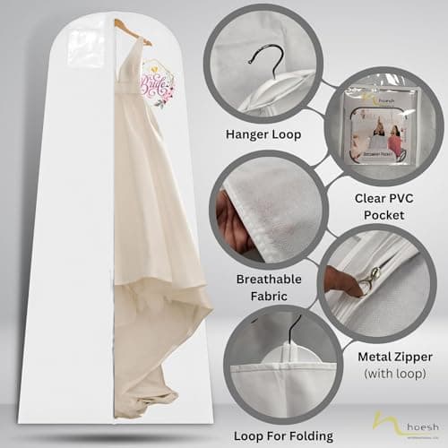 Hoesh UK Bridal Gown Garment Bag - Printed Wedding Dress Bag | Long Dress Covers for Bride & Bridesmaids | Breathable Clothes Bag for Storage & Travel (Blooming Bride) — view 5