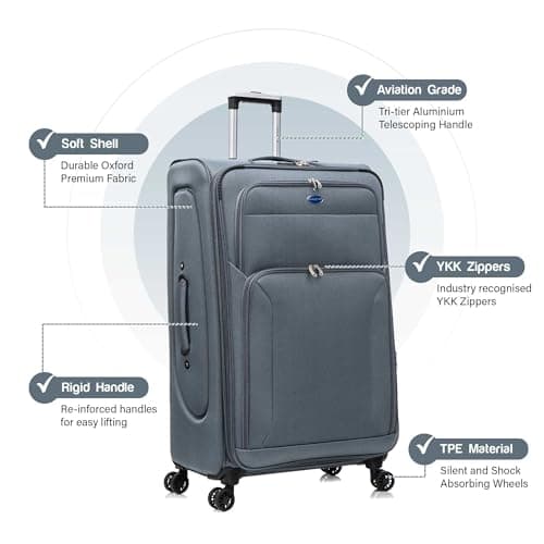 Aerostar Medium 26” Lightweight Softshell Expandable Suitcase, Integrated Combination Lock, 4 Wheels Check in Luggage for 15 to 20kg (Grey, 77 litres) — view 2
