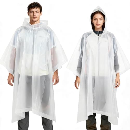 Aolegoo 2 pack of Rain Ponchos, Portable Adults Waterproof Ponchos, Reusable raincoat with Hoods for Camping, Hiking Travel, Amusement Parks, Festival Mac (White)