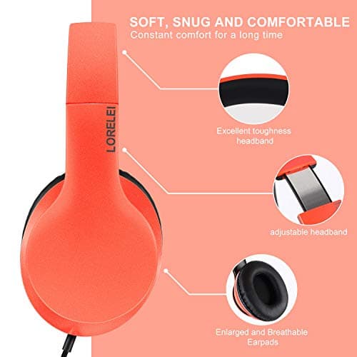 LORELEI X6 Over-Ear Headphones With Microphone, Lightweight Foldable & Portable Stereo Bass With 1.45M No-Tangle, Wired for Smartphone Tablet MP3/4 (Vitality Orange) — view 4