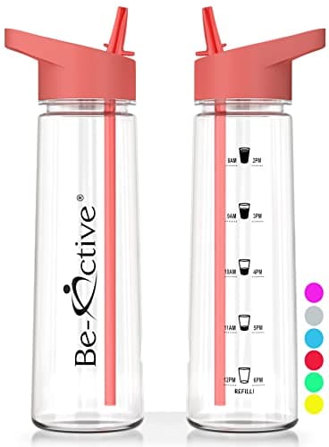 Be-Active Motivational 900ML Water Bottle | with Times to Drink | Straw | Hydrate | BPA Free | Tracker (Coral) — view 6