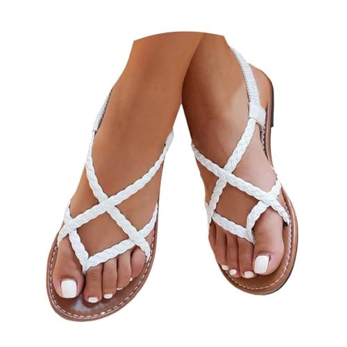Summer Shoes for Women Uk Cross Strappy Sandals for Women Open Toe Slippers Sandal Elastic Strap Hiking Sandal Non-Slip Beach Flip Flops Lightweight Sliders Women's Flat Slide