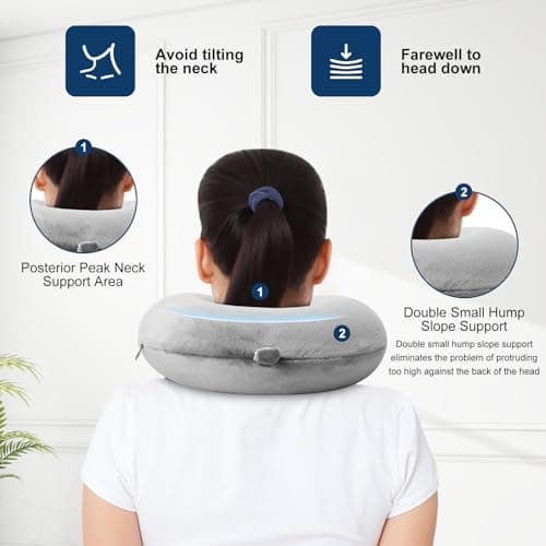 kierain Travel Pillow Memory Foam Neck Pillow for Travel Support Pillow Luxury Compact Lightweight Quick Pack for Camping Sleeping Rest Cushion (Gray) — view 4