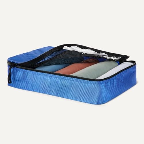 Amazon Essentials 4-Piece Packing Cubes Travel Accessories Set, Luggage Organiser with Double Zip, Mesh Top, Polyester, 2 Medium/2 Large, Blue (Previously Amazon Basics) — view 3