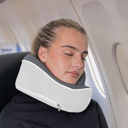 Relaxd Travel Pillow for Adults | Adjustable Memory Foam Neck Pillow for Travel | 360 Degree Neck Support | Removable Pillow Case | Includes Eye Mask, Earplugs, Travel Bag | Light Grey | UK Brand — view 3