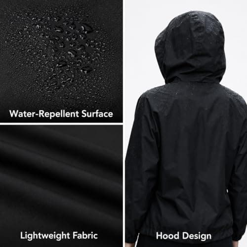 Innfttwo Lightweight Rain Jackets Womens ladies Waterproof Jackets with Hood Packable Raincoat Women, Black, XS — view 2