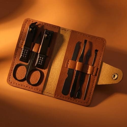 Manicure Set, 7-in-1 Professional Stainless Steel Nail Care Kit with Travel Case, Pink and Brown (Brown) — view 3