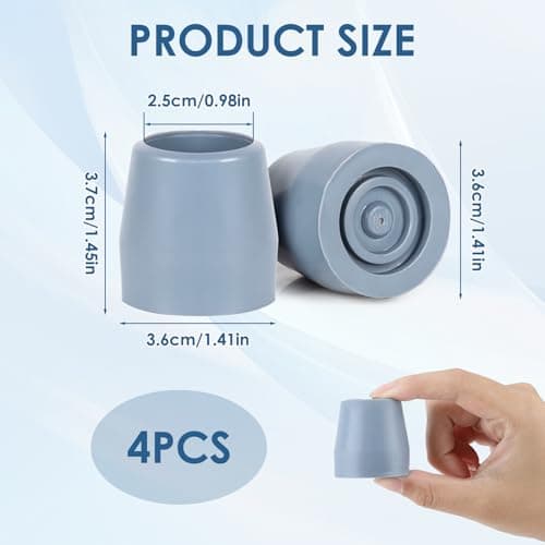 4 Pack 25mm Heavy Duty Walking Sticks Rubber Ends Ferrules for Zimmer Frames Commodes Shower Chairs and Walking Sticks Non-Slip Replacement Tips Tool-Free Installation Rubber Stoppers Caps (Grey) — view 2