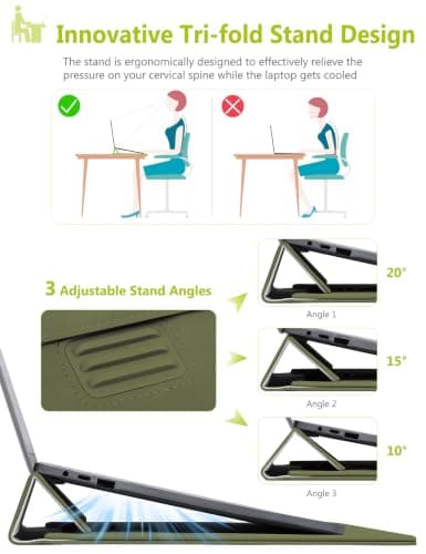 HYZUO 13.3-14 Inch Laptop Case Sleeve with Adjustable Stand, Olive Green — view 2