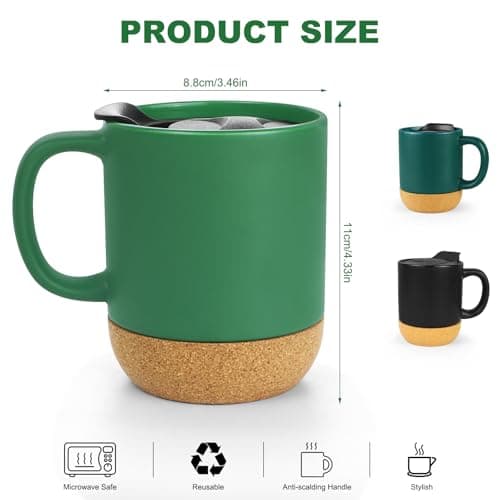 Ceramic Coffee Mug with Lid, 400ML Travel Mugs with Handle, Tea Cup(Cyan) — view 2