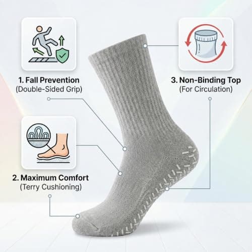Pluvikon 2 Pairs Tread Non Slip Hospital Socks, Anti Slip Grip Traction Socks for Men Women, Cotton Travel Slipper Sock, One Size Fits All, Fall Prevention,Home Recovery and Travel Use, Grey — view 3