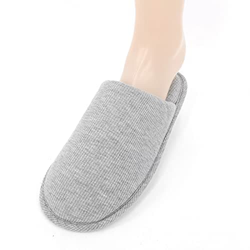 Ofoot Women's Cozy Thread Cloth Organic Cotton House Slippers, Washable Flat indoor/outdoor slip on shoes, Grey, 3.5-4.5 UK — view 6