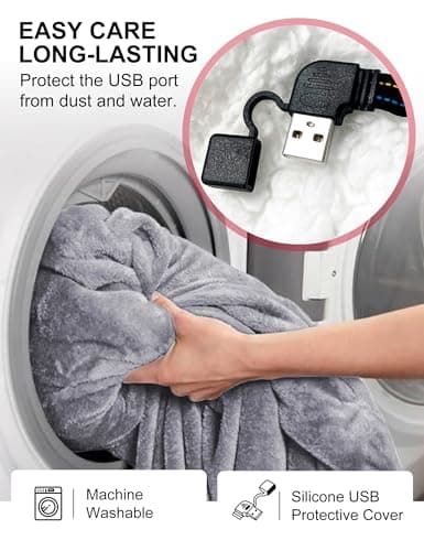KFUBUO Heated Electric Wearable Blanket Throw Battery Operated Portable USB Cordless Outdoor Hoodie Sweatshirt (Heated Blanket Light Grey) — view 6