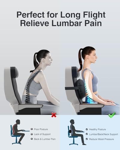Luxtude Inflatable Lumbar Pillow for Airplane Travel, Lumbar Support Pillow for Office Chair/Car, Inflatable Travel Pillow Back Support Pillow Neck Pillow, Lower Back Pillow for Reducing Lumbar Pain — view 2
